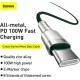 Καλώδιο baseus data cable cafule series metal type-c to type-c super fast charge 100w 2m green - Baseus