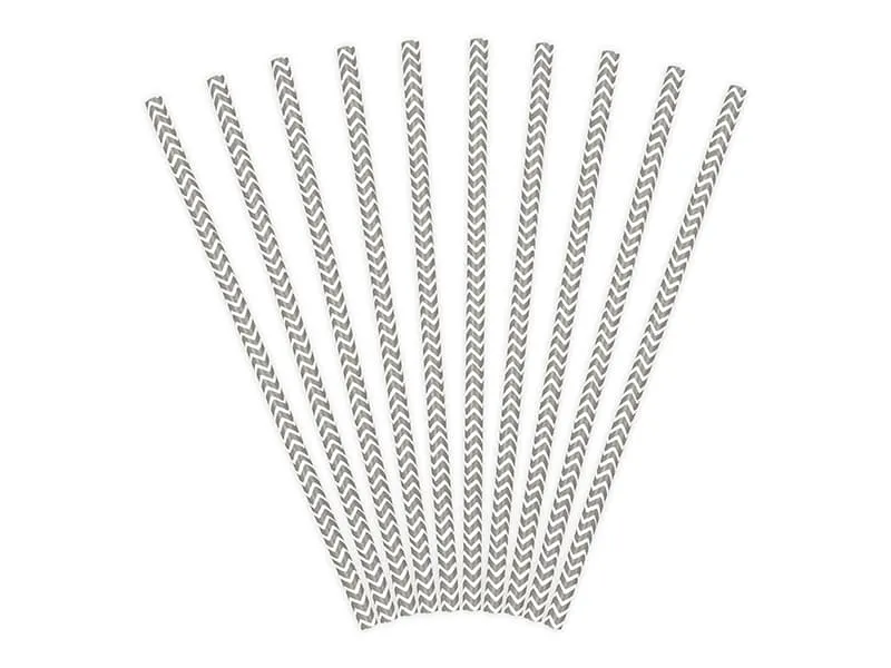 Καλαμάκια χάρτινα chevron silver 10 τεμάχια 19.5cm - Deco