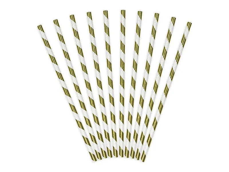 Καλαμάκια χάρτινα stripped gold 10 τεμάχια 19.5cm - Deco