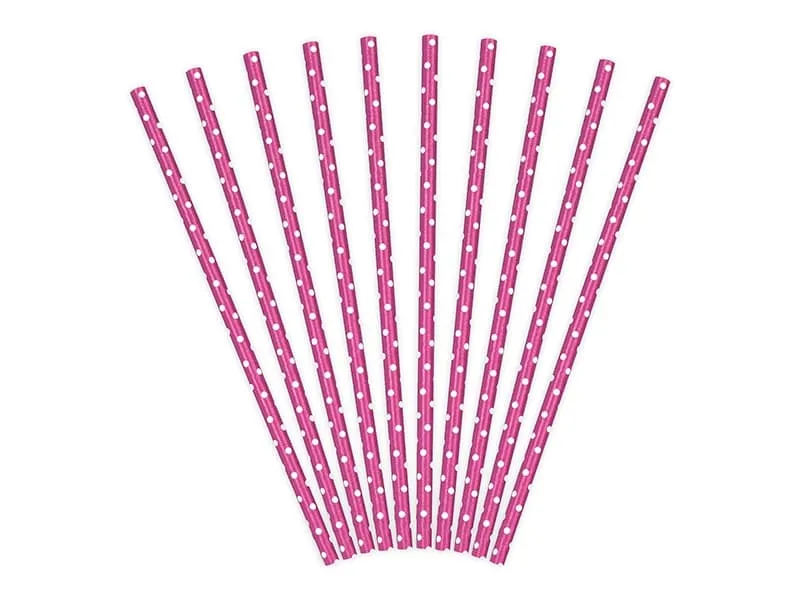 Καλαμάκια χάρτινα dots dark pink 10 τεμάχια 19.5cm - Deco