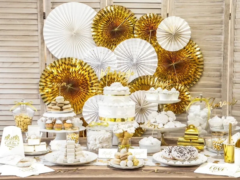 ροζέτες χάρτινες - decorative rosettes white & gold - Deco