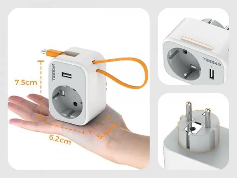 πολύπριζο - φορτιστής tessan 1 θέσης με 2 θύρες usb - Tessan