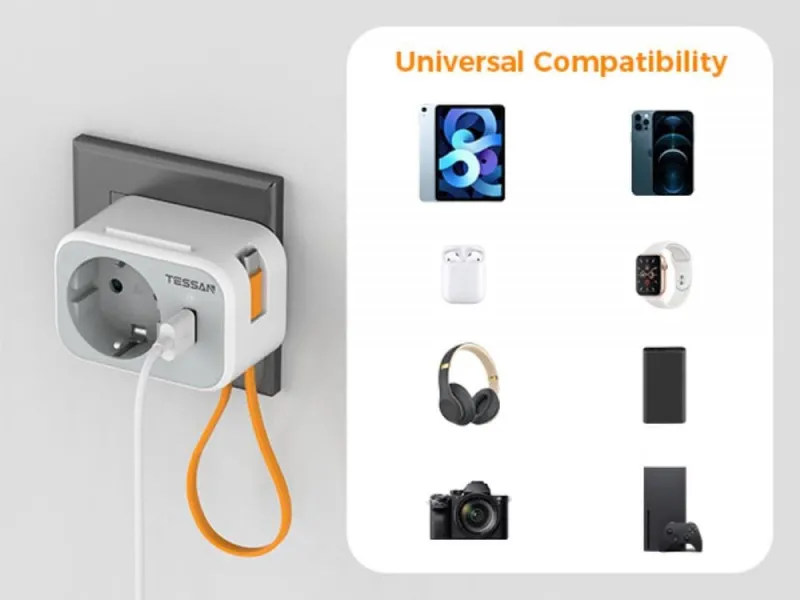 πολύπριζο - φορτιστής tessan 1 θέσης με 2 θύρες usb - Tessan