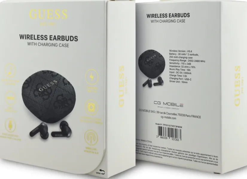 Ακουστικά guess - wireless earbuds bluetooth 4g classic metal logo black - Guess