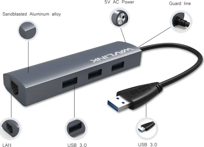Usb hub wavlink 3.0 4-port with gigabit ethernet - Wavlink