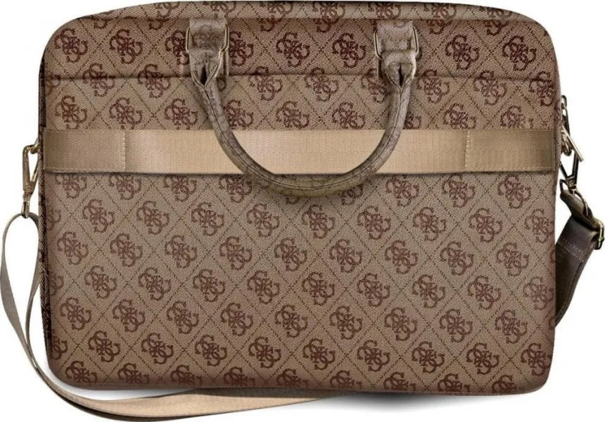 τσάντα guess - computer bag 4g big logo 15" luxurious saffiano leather detachable strap brown - Guess