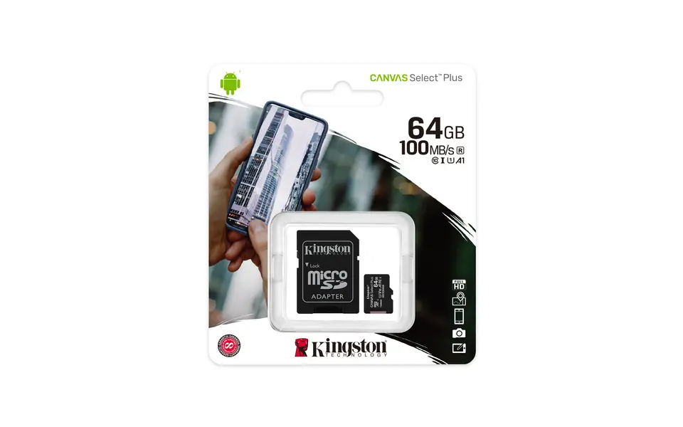 Κάρτα μνήμης kingston memory card microsd canvas select plus sdcs2/64gb, class 10, sd adapter - Kingston